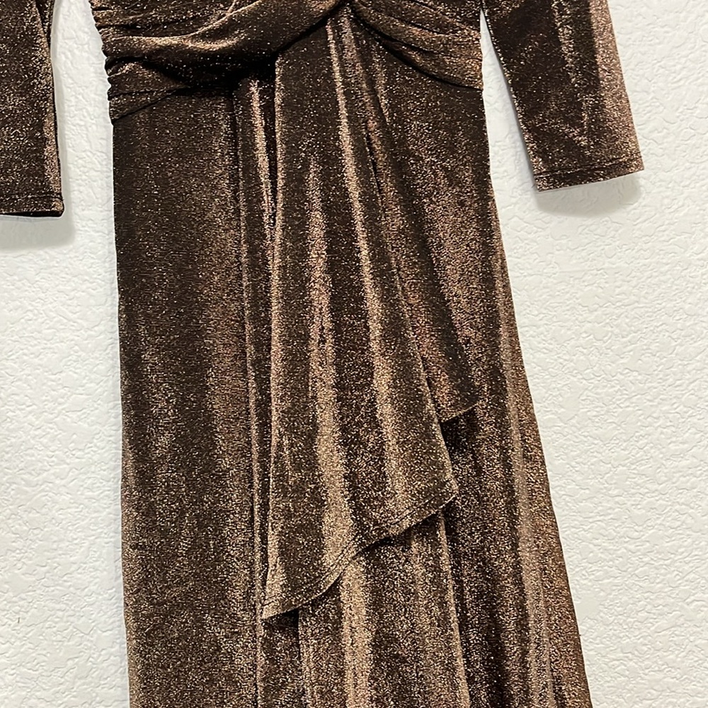 Eliza J Bronze Metallic Faux Wrap Dress - Picture 8 of 15